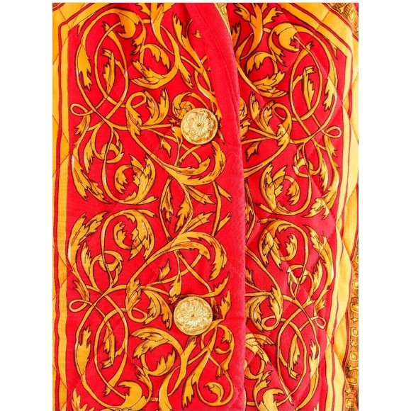 ADAM DOUGLASS Vintage Size 6 1990's Red Quilted Gold Baroque Silk Blazer Jacket - Picture 12 of 12
